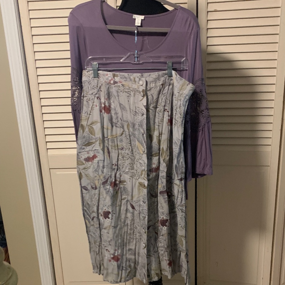 Purple Top and Floral Skirt Set.  D3